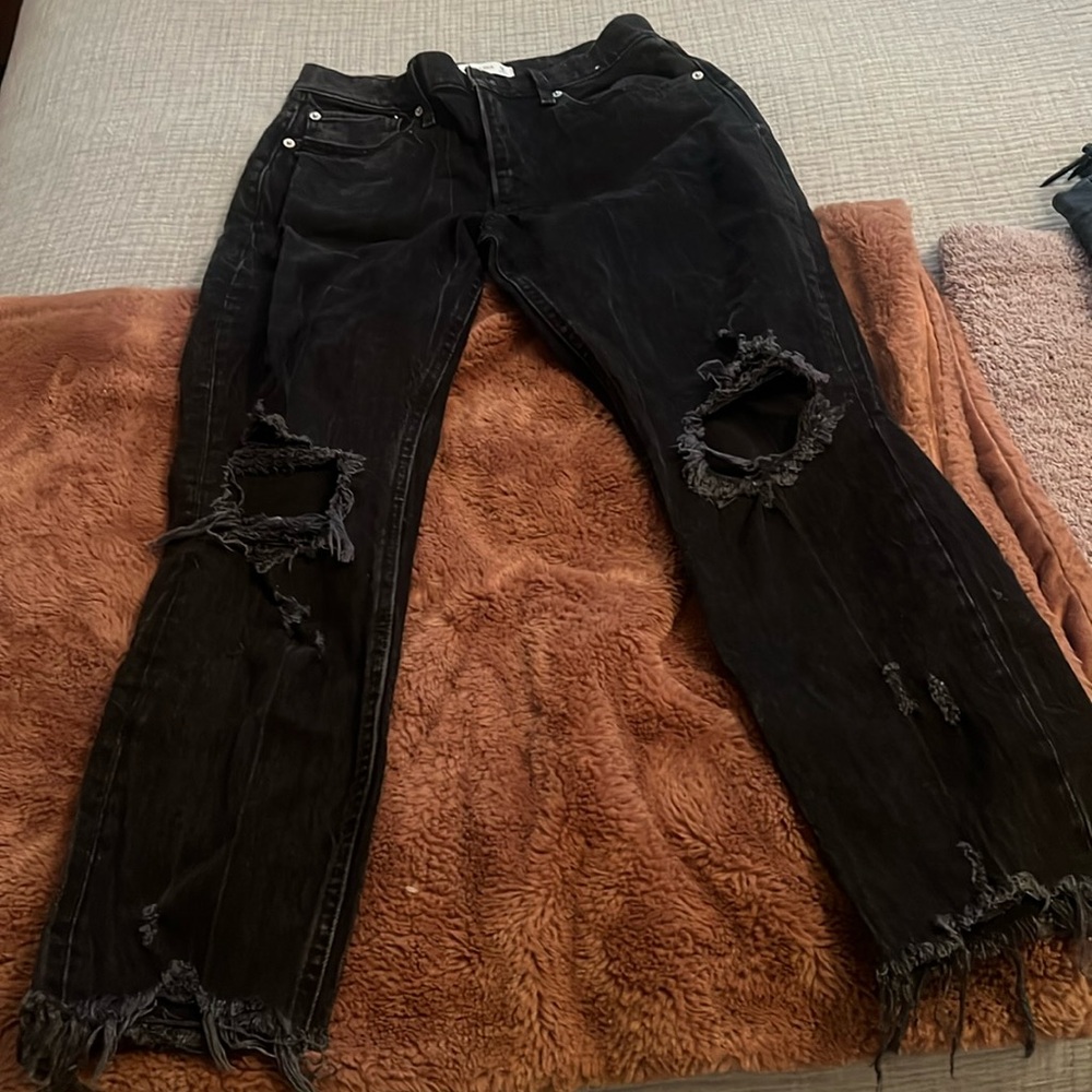Abercrombie- black ripped high rise mom jean